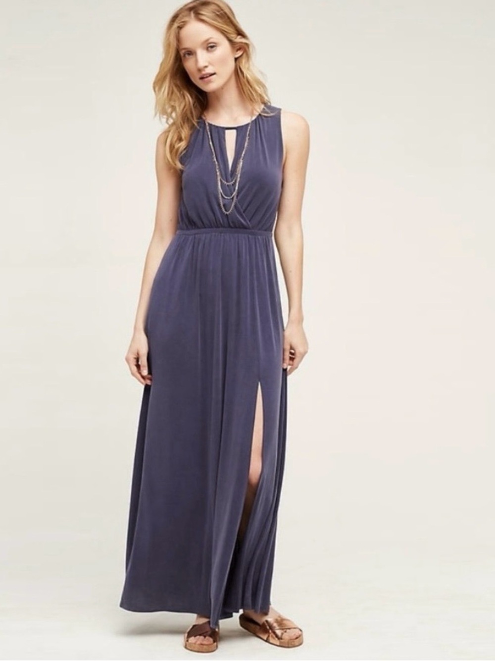 πΈM2 - Sleeveless Navy Blue Maxi Dress with Side Slitπ